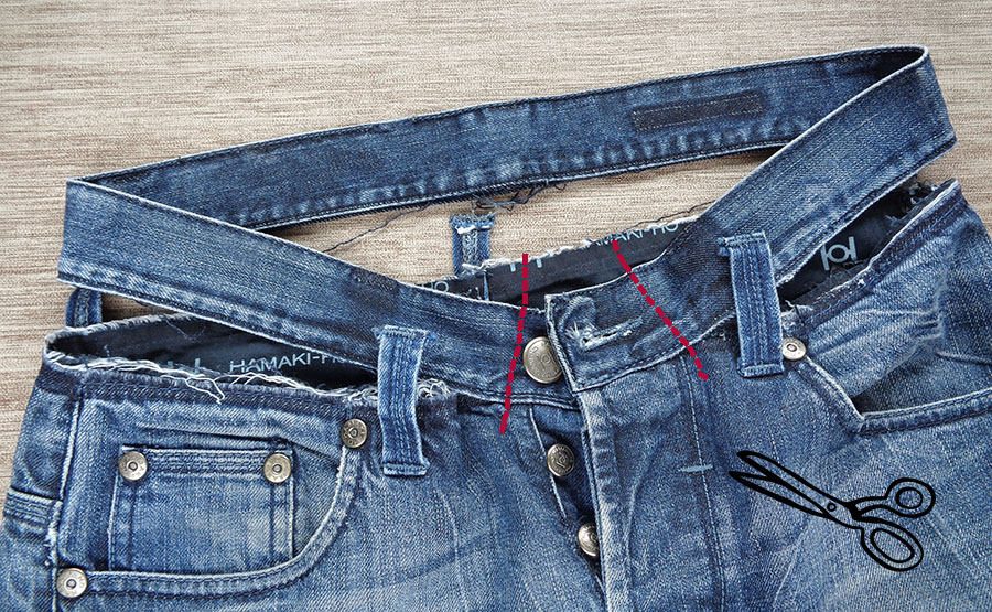 Easy way to remove jeans' waist band for a sewing project