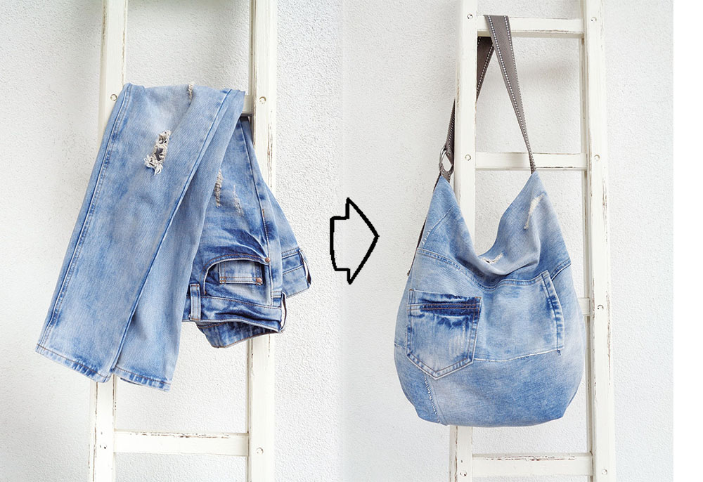 DIY SIMPLE PATCHWORK JEANS TOTE BAG, RECYCLE JEANS BAG