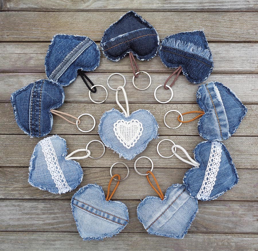 DIY denim hearts key chain cute gift