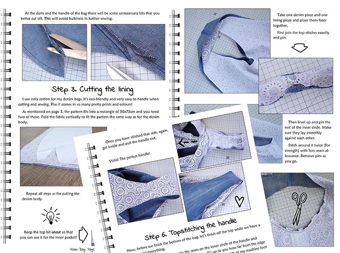 Sewing pattern to make large hobo bag