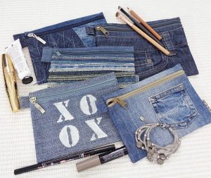 Makeup bag (flat) with jeans' pocket - Make it in denim