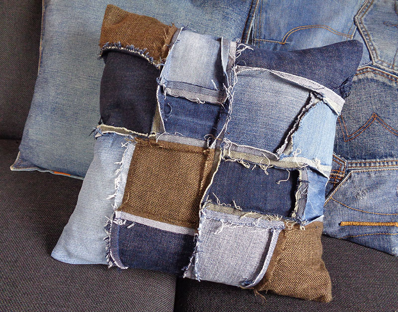 Raggy sofa cushion made from old jeans