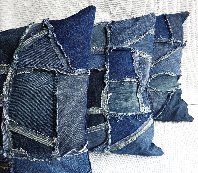 Patchwork Denim Pillow Cover Recycled Jeans Pillow Case 