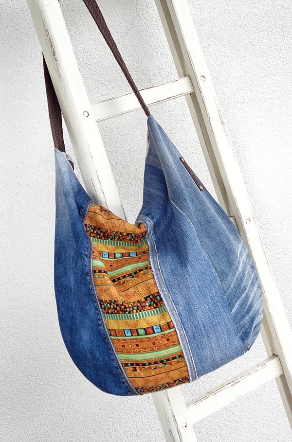 Sewing pattern denim bag