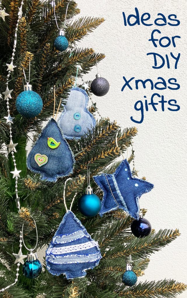 Xmas tree decorated with denim handmade shapes