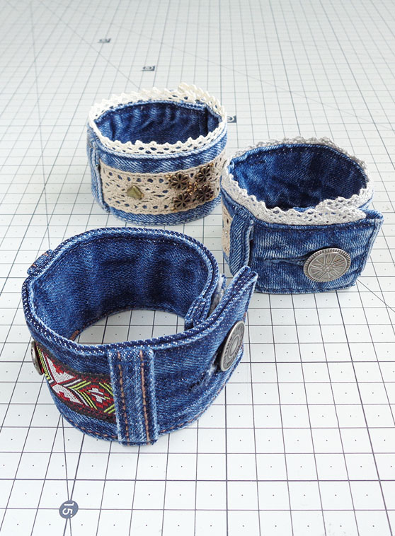 Free tutorial to make denim bracelets