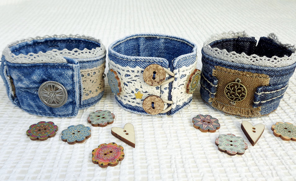 Denim cuff bracelet DIY free tutorial