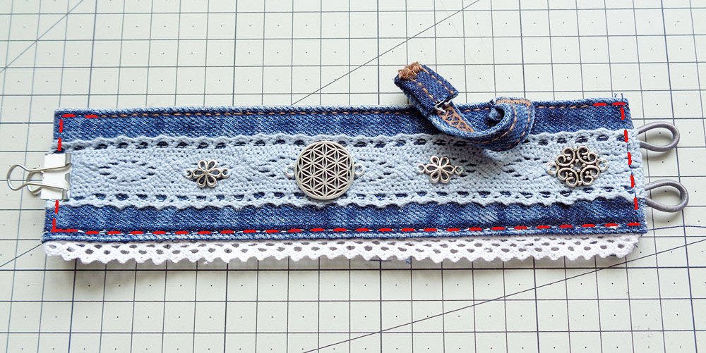 Sew all the way around the bracelet