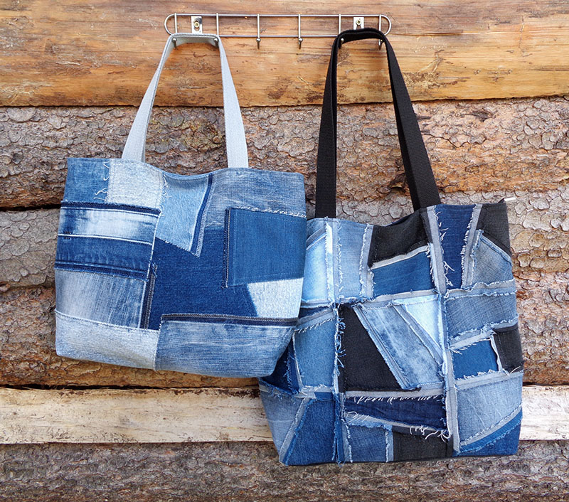 Denim patchwork tote bag to make