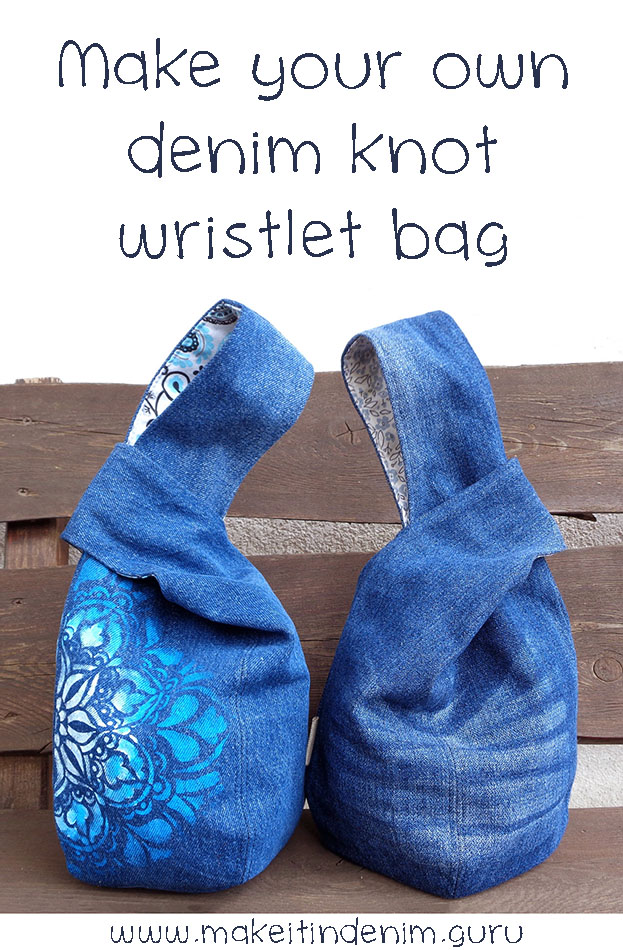 Sewing pattern to make knot wristlet from old jeans