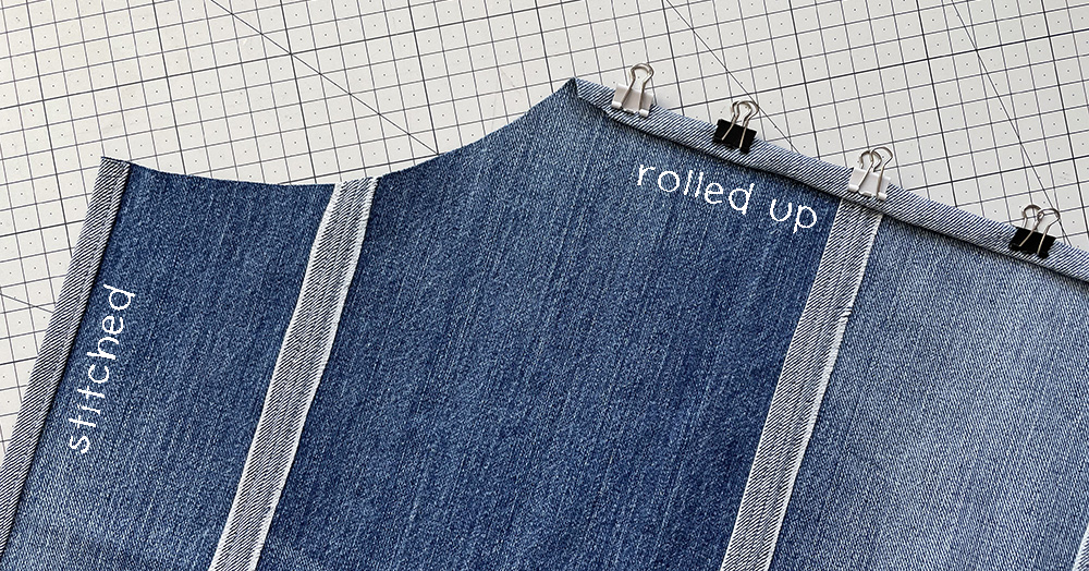 Roll up, clip and stitch the edges