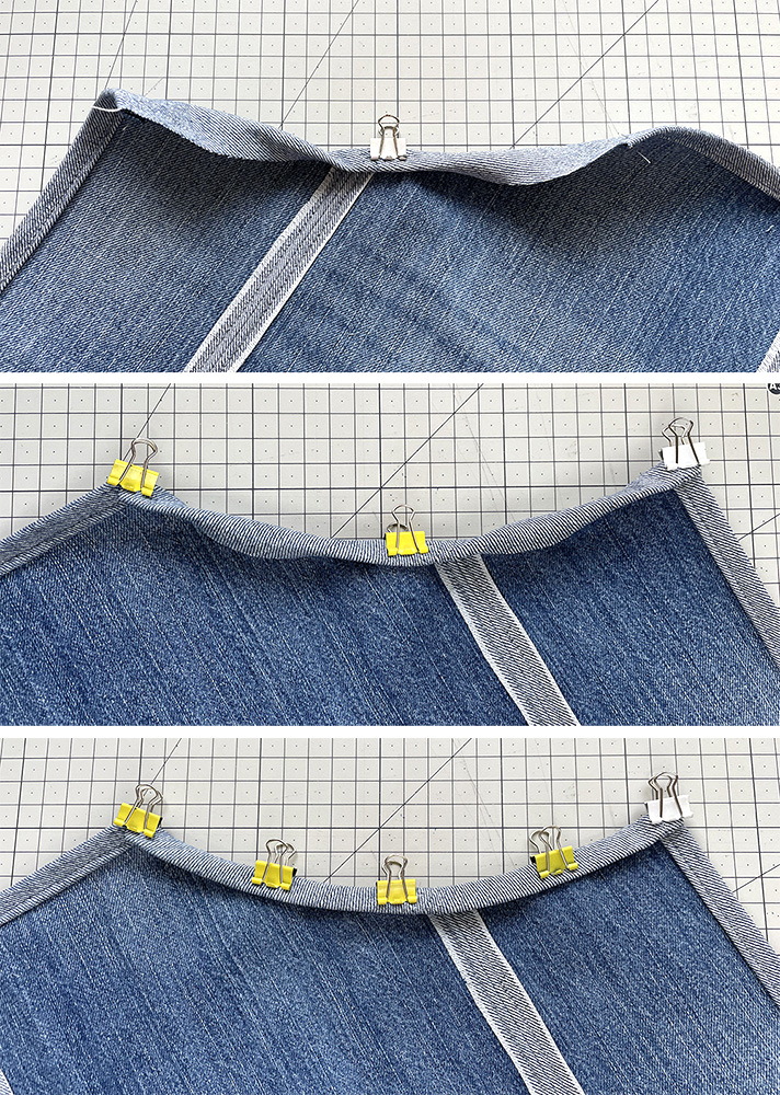 Roll up and pin the curved edges