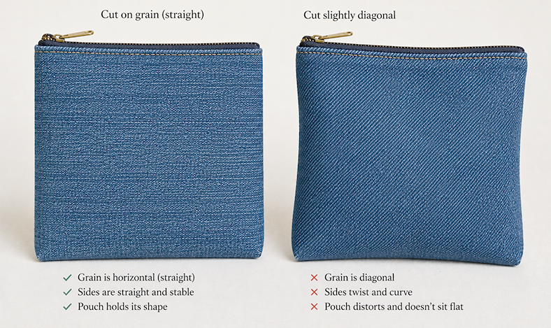 AI image to show two kinds of cutting denim - straight and diagonal