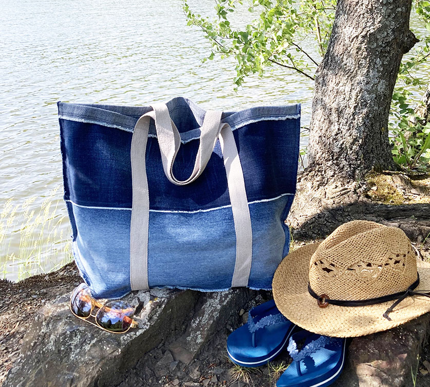 Reversed seams denim tote bag free tutorial